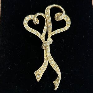 Napier Gold Heart Ribbon Brooch